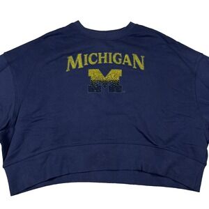Pro Standard Womens Navy Michigan Wolverines Sequin Boxy Cropped Sweatshirt NWT‎